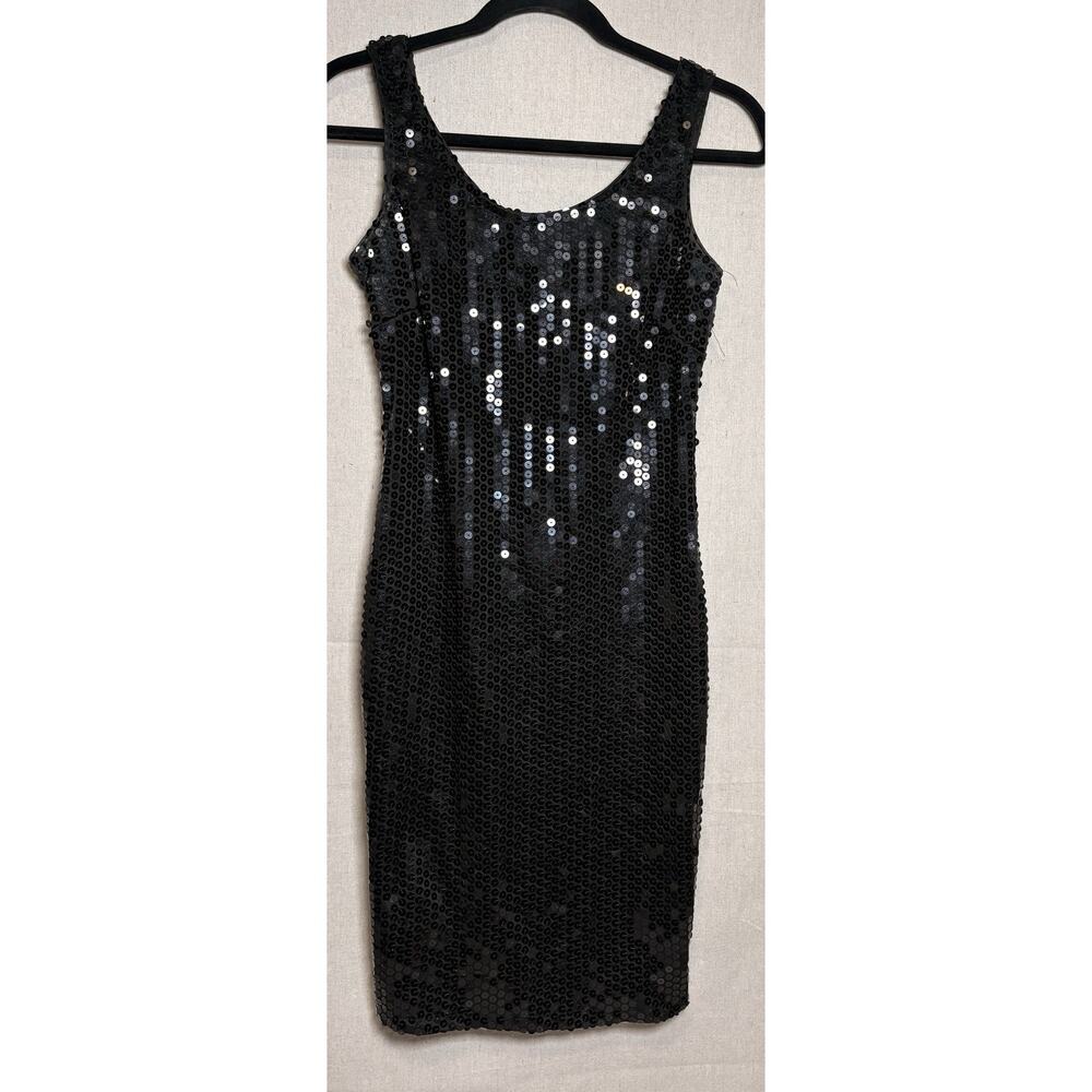 Vintage 70s‎ Glenrob LTD Black Sequin Sleeveless Backless Bodycon Dress Size 3/4